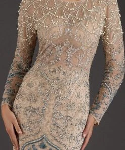 Feriani Couture - 18007 Long Sleeved Beaded Lace Sheath Gown