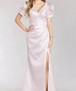 Feriani Couture 18202 - Puffed Short Sleeved Metallic Gown