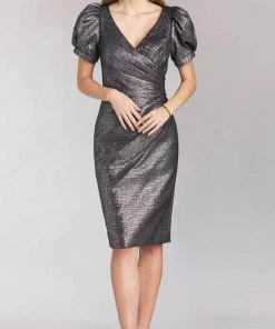 Feriani Couture 18204 - Short Puffed Sleeved Midi Dress