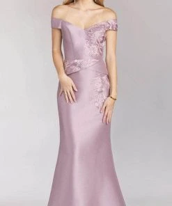 Feriani Couture 18214 - Off-Shoulder Metallic Trumpet Dress