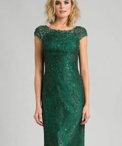Feriani Couture 18389S Capsleeve Beaded Lace Sheath Dress