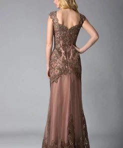 Feriani Couture - 18401 Embellished V Neck Lace Evening Gown