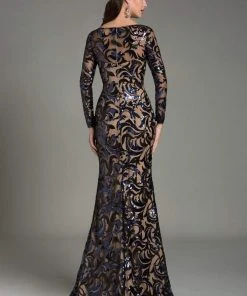 Feriani Couture - 18489 Sheer Long Sleeves Fitted Long Dress