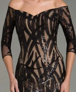 Feriani Couture - 18528 Printed Off Shoulder Long Gown