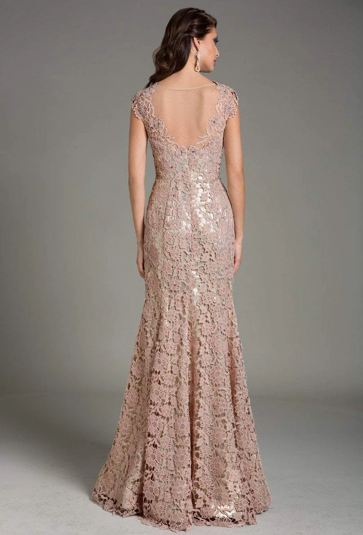 Feriani Couture - 18532 Floral Lace Cap Sleeves Long Dress 4 Feriani Couture - 18532 Floral Lace Cap Sleeves Long Dress