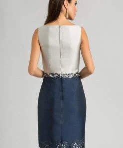 Feriani Couture - 18628 Two Tone Color V-neck Sheath Dress