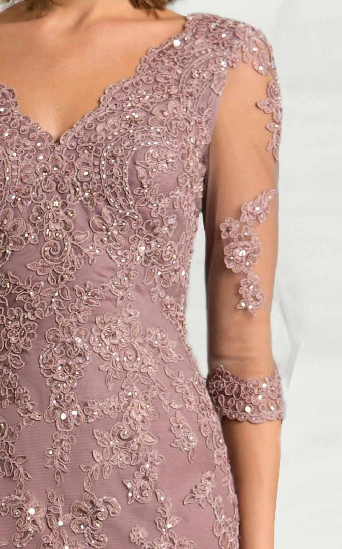 Feriani Couture - 18633 Quarter Sleeve Lace V-neck Mermaid Dress - 1 Pc Champange In Size 16 And 1 Pc Navy In Size 14 Available 5 Feriani Couture - 18633 Quarter Sleeve Lace V-neck Mermaid Dress - 1 Pc Champange In Size 16 And 1 Pc Navy In Size 14 Available