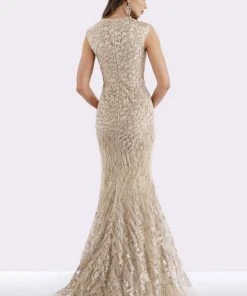 Feriani Couture - 18651 Cap Sleeve Fringed Lace Mermaid Dress 6 Feriani Couture - 18651 Cap Sleeve Fringed Lace Mermaid Dress