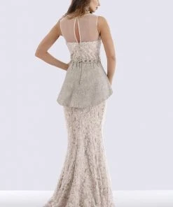 Feriani Couture - 18655 Embellished Illusion Neckline Peplum Sheath Dress - 1 Pc Stone In Size 8 Available