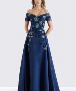 Feriani Couture - 18658 Floral Embroidered Off-Shoulder A-line Gown