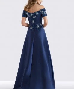 Feriani Couture - 18658 Floral Embroidered Off-Shoulder A-line Gown