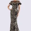 Feriani Couture - 18659 Ruffle Flounce Embroidery Long Evening Dress - 1 Pc Champagne In Size 6 Available