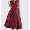 Feriani Couture - 18686 Floral Bateau Ruched Tea Length Dress 1 Feriani Couture - 18686 Floral Bateau Ruched Tea Length Dress