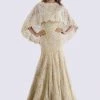 Feriani Couture - 18695 Lace Straight Neck Trumpet Dress With Cape