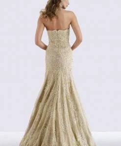 Feriani Couture - 18695 Lace Straight Neck Trumpet Dress With Cape