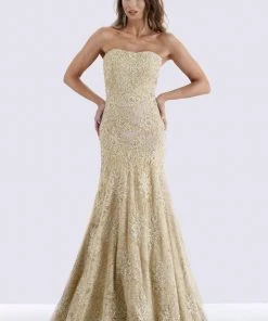 Feriani Couture - 18695 Lace Straight Neck Trumpet Dress With Cape