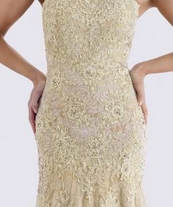 Feriani Couture - 18695 Lace Straight Neck Trumpet Dress With Cape