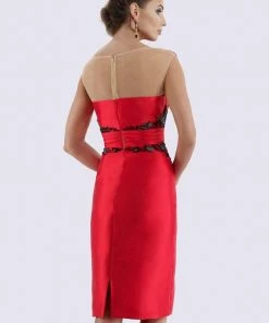 Feriani Couture - 18699 Cap Sleeve Contrast Floral Beaded Sheath Dress 6 Feriani Couture - 18699 Cap Sleeve Contrast Floral Beaded Sheath Dress