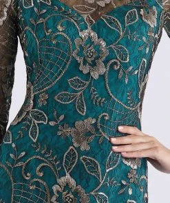 Feriani Couture - 18717 Quarter Length Sleeve Floral Lace Sheath Dress