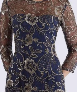 Feriani Couture - 18717 Quarter Length Sleeve Floral Lace Sheath Dress