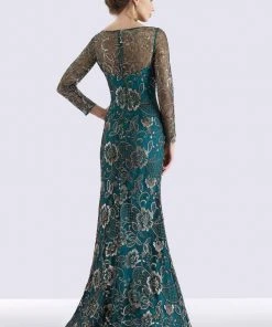 Feriani Couture - 18718 Floral Lace Long Sleeve Sheath Dress