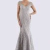Feriani Couture - 18721 Cap Sleeve V-Neck Embellished Mermaid Gown