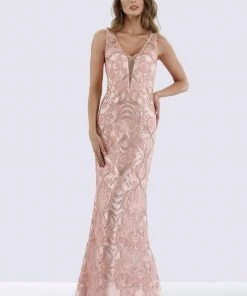Feriani Couture - 18722 Deep V-neck Embellished Gown