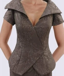 Feriani Couture - 18751 Shawl Style Collar Wide V Neck Cocktail Dress