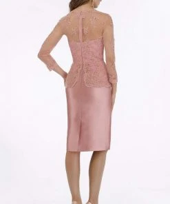 Feriani Couture - 18851 Sheer Lace Neckline Long Sleeve Cocktail Dress