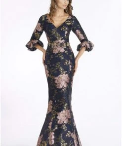 Feriani Couture - 18905 Floral Detailed V-neck Mermaid Dress