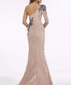 Feriani Couture - 18908 Long Sleeve Beaded Applique Asymmetrical Gown