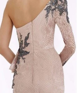 Feriani Couture - 18908 Long Sleeve Beaded Applique Asymmetrical Gown