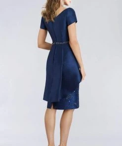 Feriani Couture - 18953 Short Sleeve Knee Length Peplum Beaded Dress 5 Feriani Couture - 18953 Short Sleeve Knee Length Peplum Beaded Dress