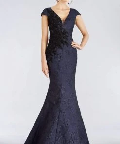 Feriani Couture - 18957 Beaded Appliques Plunging V-Neck Gown