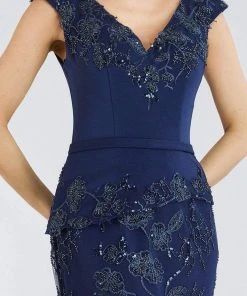 Feriani Couture - 18961 Cap Sleeve Floral Beaded Peplum Gown