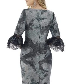 Feriani Couture - 20123 Quarter Sleeve Lace Metallic Sheath Dress