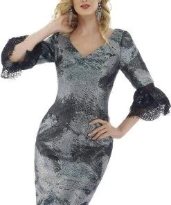 Feriani Couture - 20123 Quarter Sleeve Lace Metallic Sheath Dress