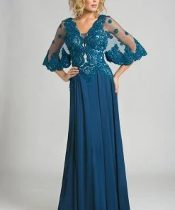 Feriani Couture - 26232 Embroidered V-neck Sheer Dress