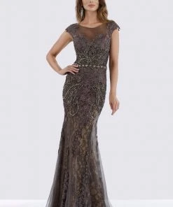 Feriani Couture - 26257 Illusion Bateau Neck Bedecked Gown