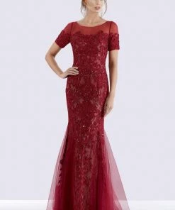 Feriani Couture - 26260 Short Sleeve Soutache Embellished Trumpet Gown