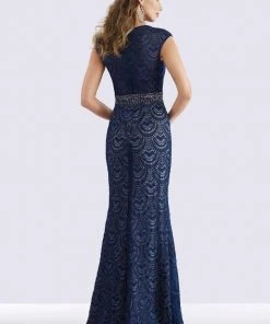 Feriani Couture - 26264 Cap Sleeve Beaded Sheath Gown