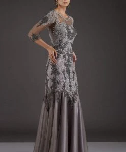 Feriani Couture - 26266 Quarter Length Sleeved Trumpet Gown
