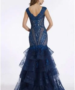 Feriani Couture - 26277 Embroidered Tiered Trumpet Dress With Train