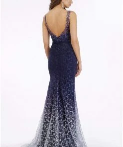 Feriani Couture - 26279 Embellished Deep V-neck Trumpet Dress