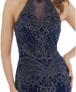 Feriani Couture - 26286 Beaded Scroll Motif Illusion Halter Gown