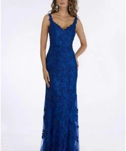 Feriani Couture - 26291 Embroidered Plunging V-neck Trumpet Dress