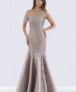 Feriani Couture Asymmetrical Floral Lace Mermaid Gown 18680 - 1 Pc Platinum In Size 8 Available