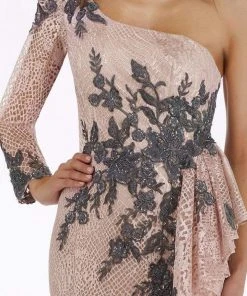 Feriani Couture - Long Sleeve Beaded Applique Asymmetrical Gown 18908