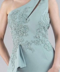 Gia Franco - 12101 Asymmetric Embroidered Crepe Gown