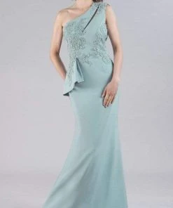 Gia Franco - 12101 Asymmetric Embroidered Crepe Gown